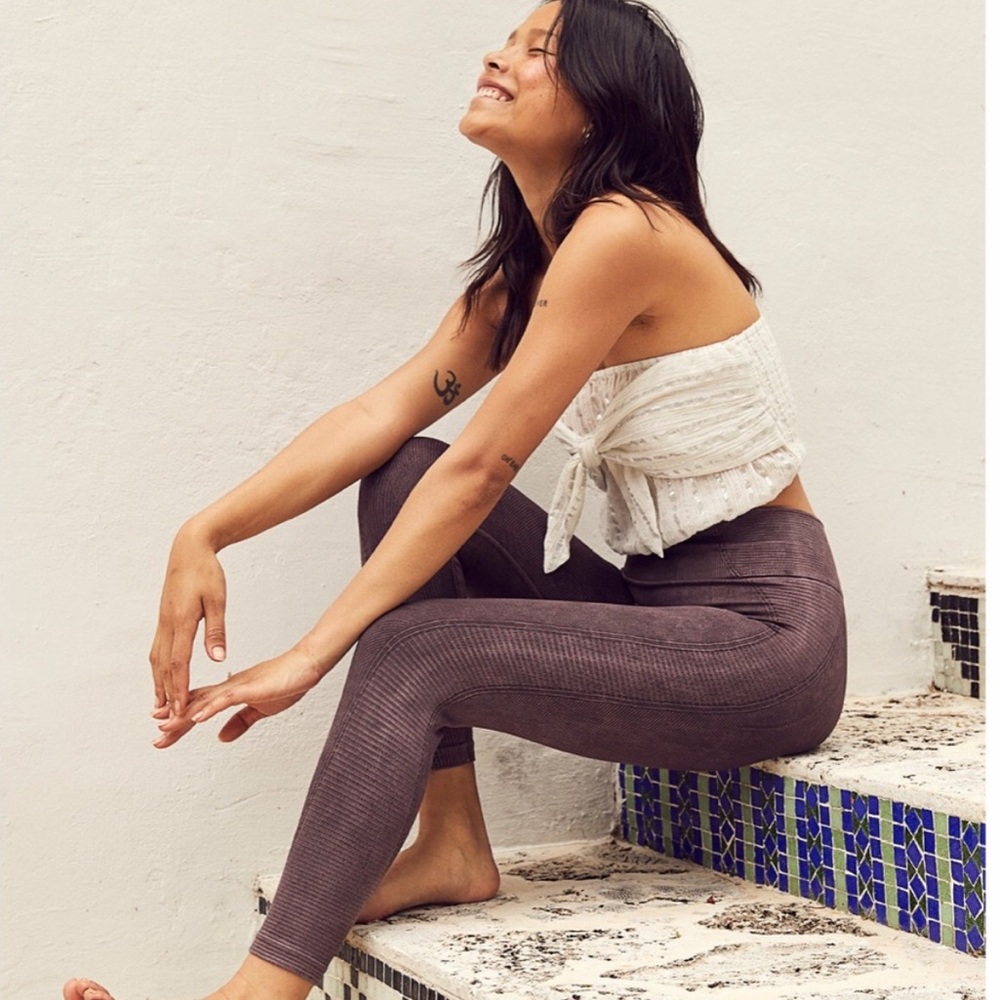 Aerie Offline Move Seamless Ribbed Cropped Leggings Stonewashed Cocoa Brown